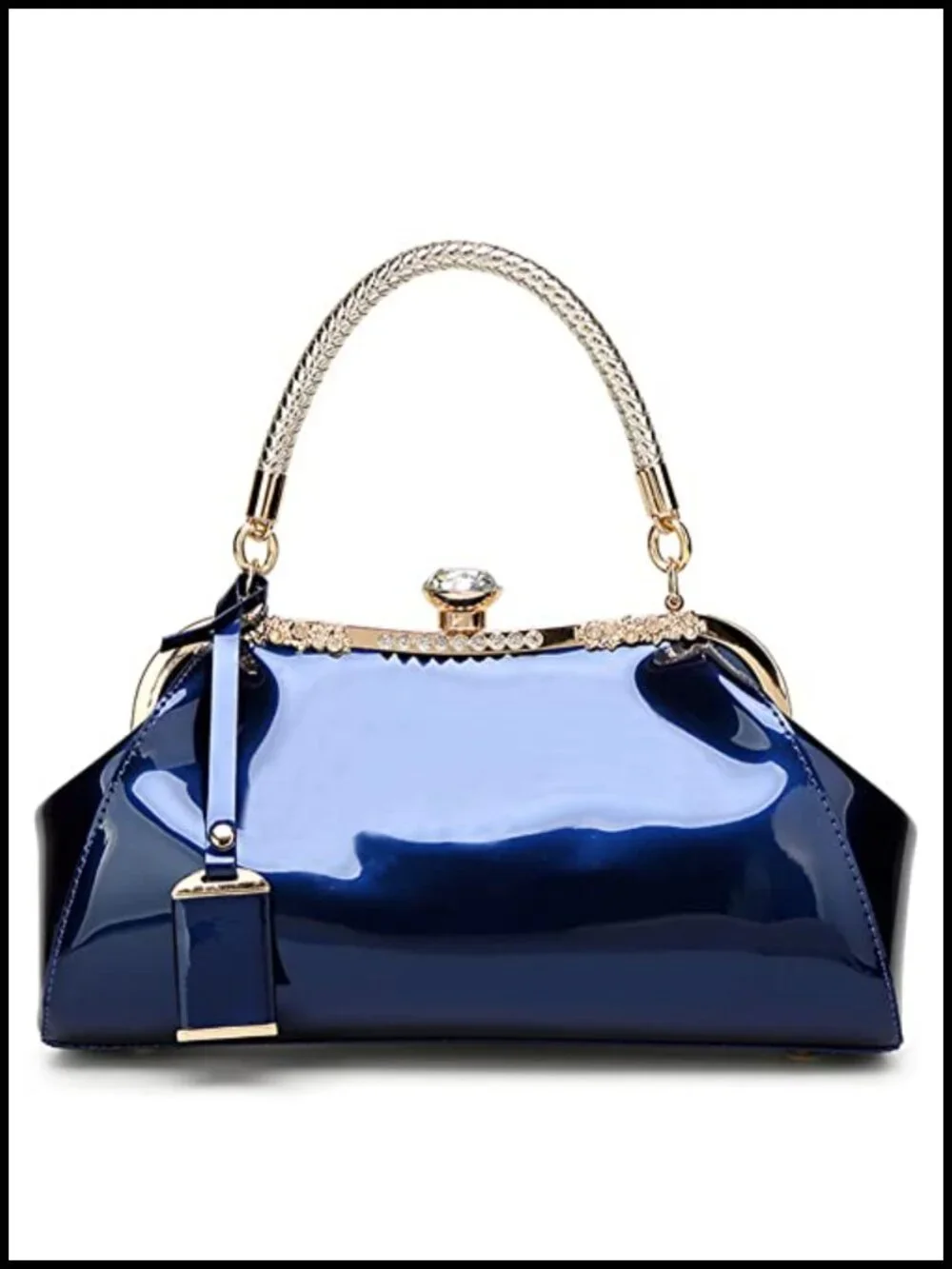 Glossy Patent Faux Leather Top Handle Tote Evening Bag Satchel Purse Women